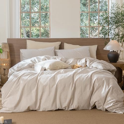 MooMee Oversized King Striped Washed Cotton Duvet Cover Set: $89.24