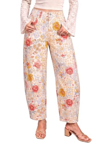 Luvamia Women's Floral Cropped Barrel Jeans: $33.99 Luvamia Women's Floral Cropped Barrel Jeans: $33.99