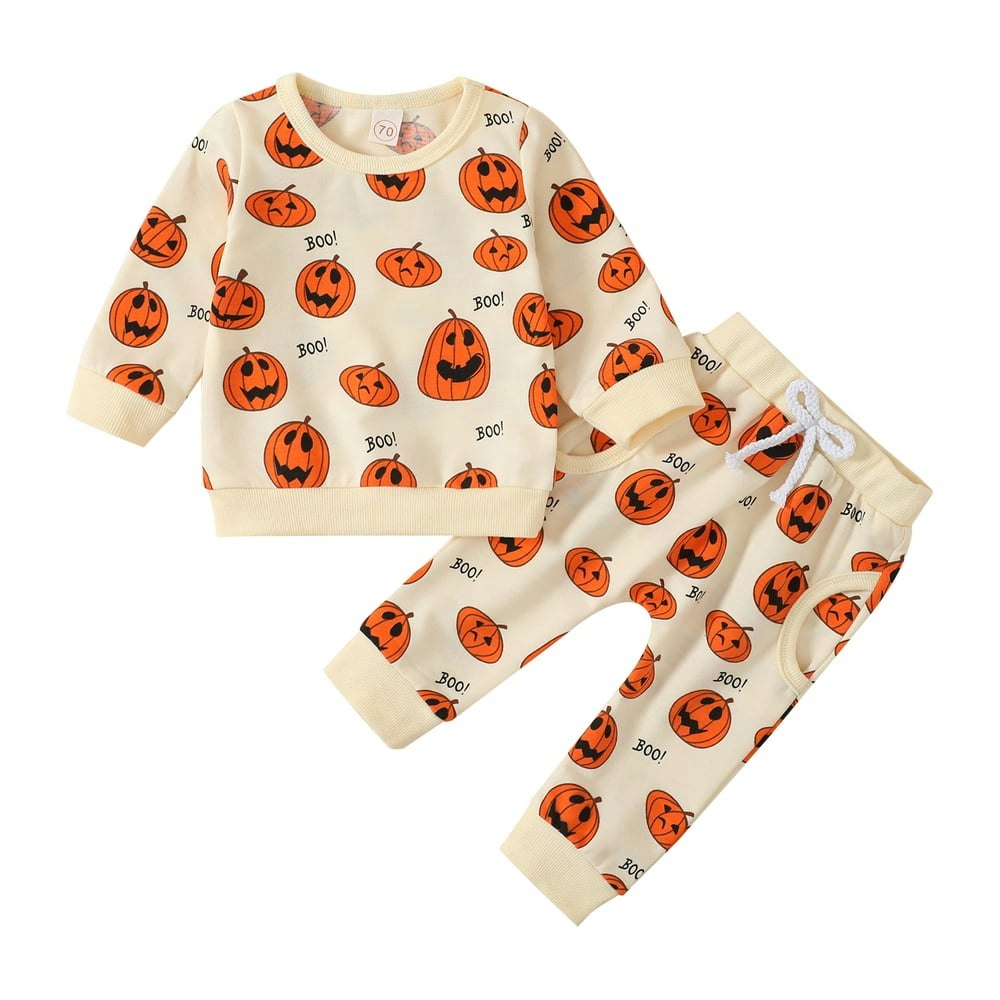 Younger Tree Toddler Pumpkin Halloween Long-Sleeve Sweatshirt and Pants Set: $14.99