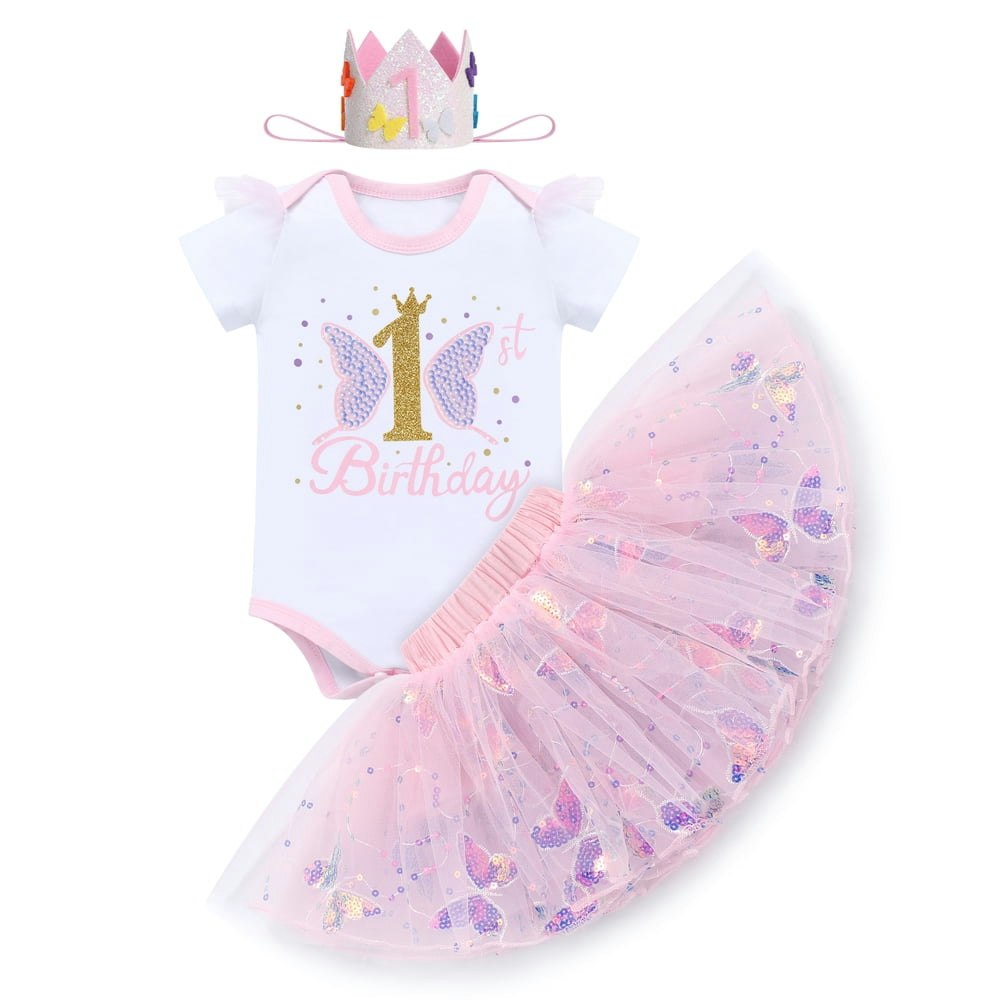 Ibtom Castle Baby Girl 1st Birthday Butterfly Romper and Tutu Outfit: $19.99 Ibtom Castle Baby Girl 1st Birthday Butterfly Romper and Tutu Outfit: $19.99