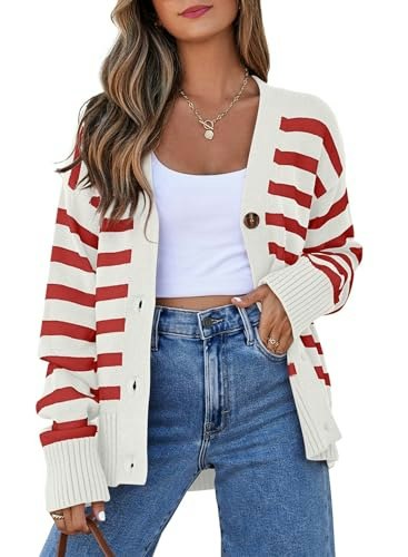 Evaless Women's Striped Button Knit Cardigan Sweater: $27.98