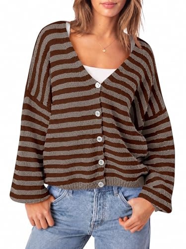 Saodimallsu Women's Oversized Striped V-Neck Cardigan: $27.99 Saodimallsu Women's Oversized Striped V-Neck Cardigan: $27.99