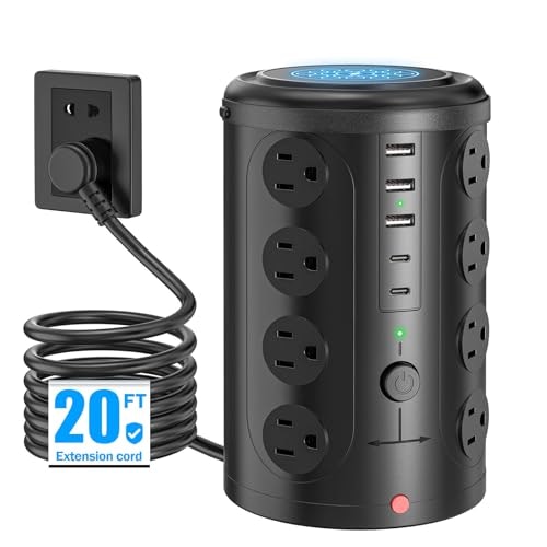 20-Foot Power Strip Tower Surge Protector with 16 Outlets and 5 USB Ports: $36.53