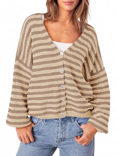 Saodimallsu Women's Oversized Striped V-Neck Cardigan: $27.99