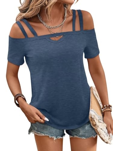 Bliwov Women's Cold Shoulder Short Sleeve T-Shirt: $9.98