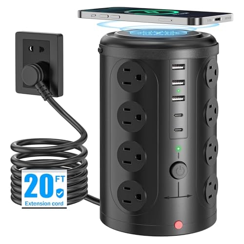 20-Foot Power Strip Tower Surge Protector with 15W Wireless Charger: $42.49