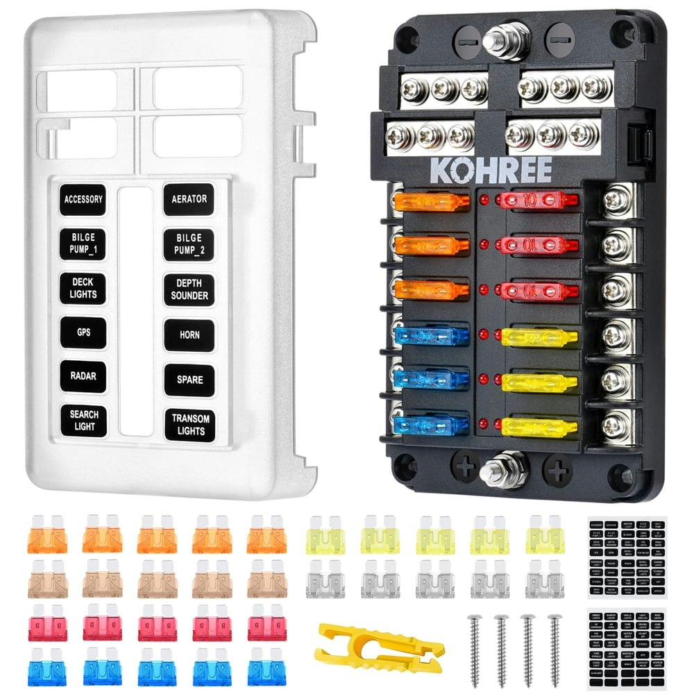 Kohree 12-Way 12V Waterproof Fuse Block Kit with 30-Piece Fuse Assortment: $17.79 Kohree 12-Way 12V Waterproof Fuse Block Kit with 30-Piece Fuse Assortment: $17.79