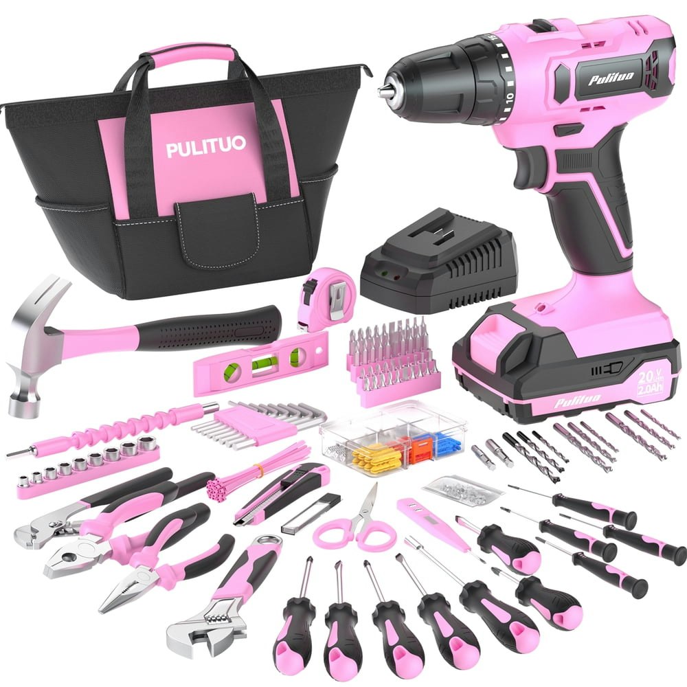 Pulituo 20V Cordless Pink Drill 238-Piece Tool Kit: $70 Pulituo 20V Cordless Pink Drill 238-Piece Tool Kit: $70