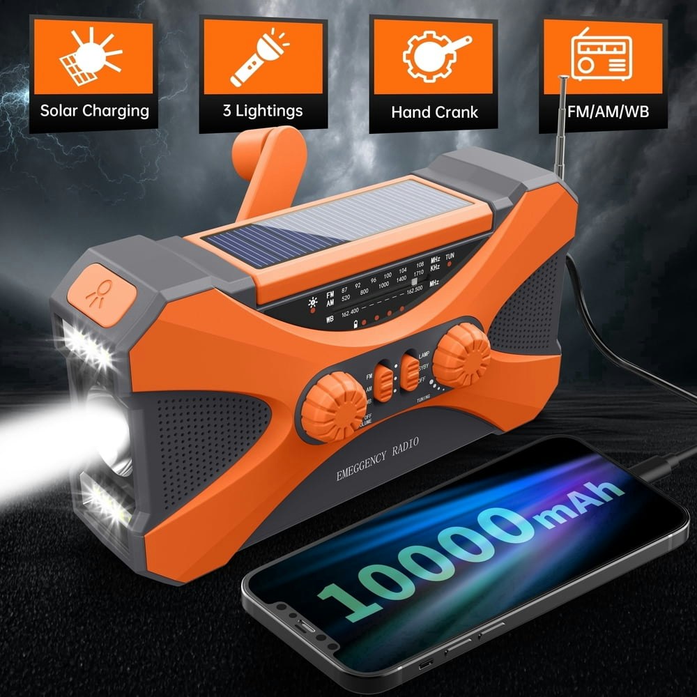 10,000mAh Hand Crank Solar Emergency Weather Radio: $36.99 10,000mAh Hand Crank Solar Emergency Weather Radio: $36.99