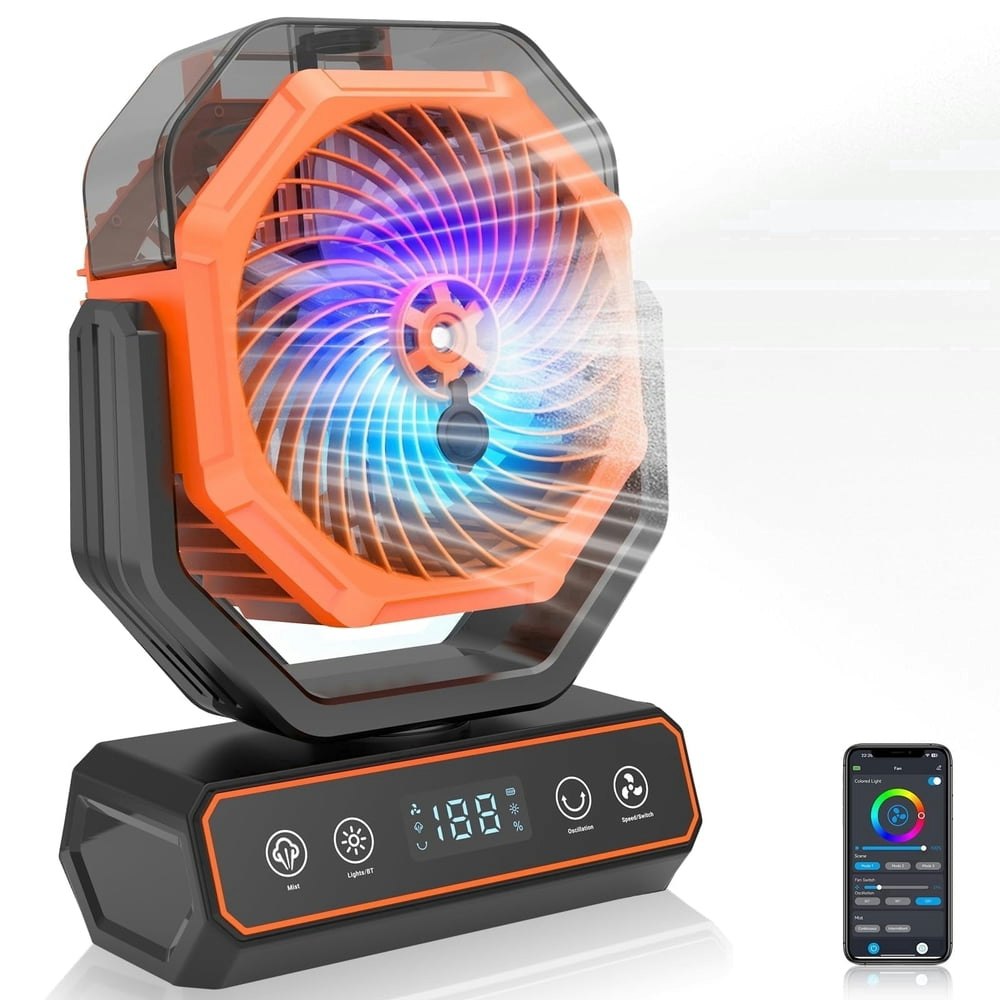 Rechargeable Rotating Misting Fan with App Control: $24.99 Rechargeable Rotating Misting Fan with App Control: $24.99