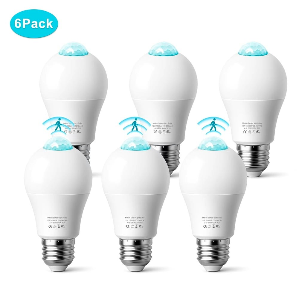 E26/A19 12W Motion Sensor LED Light Bulb 6-Pack: $19.99