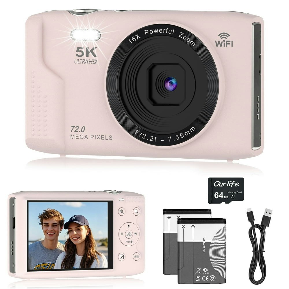 Ourlife 72MP 5K Compact Digital Camera 2-Battery Kit: $59.99 Ourlife 72MP 5K Compact Digital Camera 2-Battery Kit: $59.99