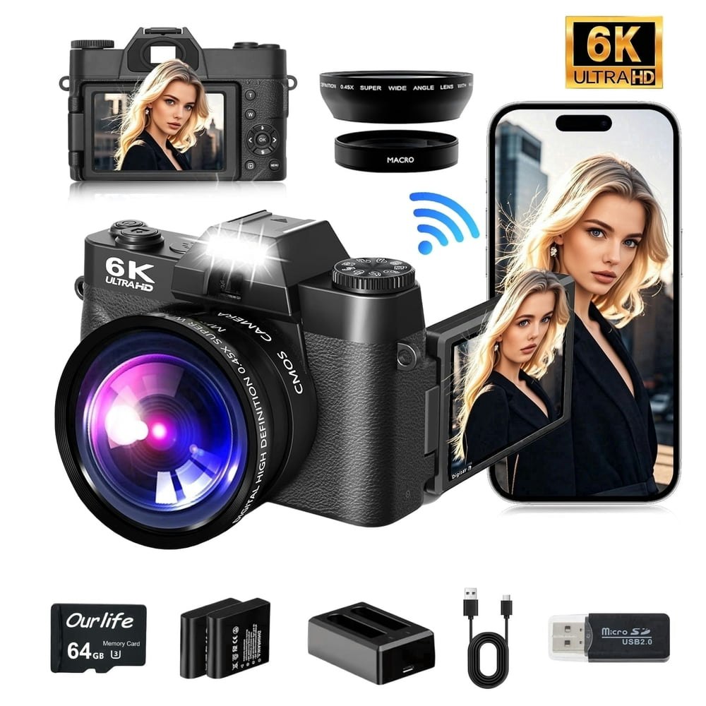 Ourlife 6K 64MP Digital Vlogging Camera 64GB Bundle: $133.99 Ourlife 6K 64MP Digital Vlogging Camera 64GB Bundle: $133.99