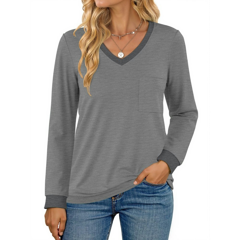 Moshu Women's V-Neck Long Sleeve Color Block T-Shirt: $13.99