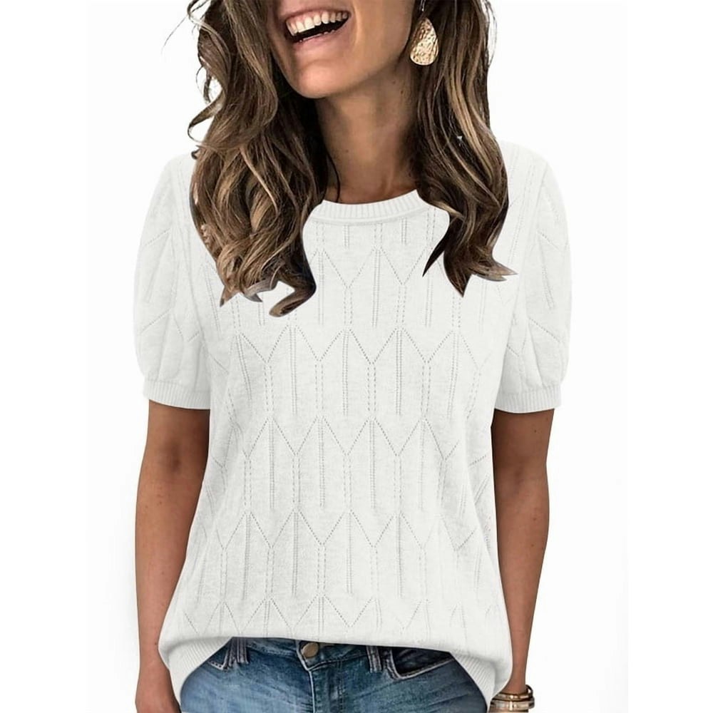 Wiholl Women's Round Neck Short Sleeve Sweater: $10 Wiholl Women's Round Neck Short Sleeve Sweater: $10
