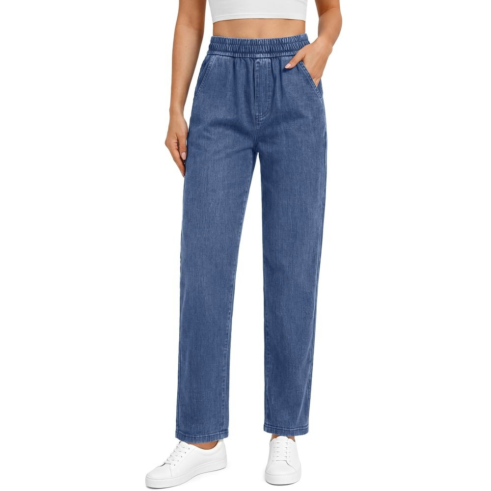 Fantaslook Women's Elastic Waist Straight Leg Denim Jeans: $23.99 Fantaslook Women's Elastic Waist Straight Leg Denim Jeans: $23.99