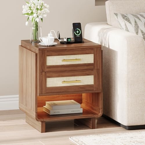 Farmhouse Nightstand with Charging Station and LED Light: $107.98 Farmhouse Nightstand with Charging Station and LED Light: $107.98