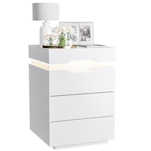 Yeshomy Nightstand with LED Light and Charging Station: $80.99