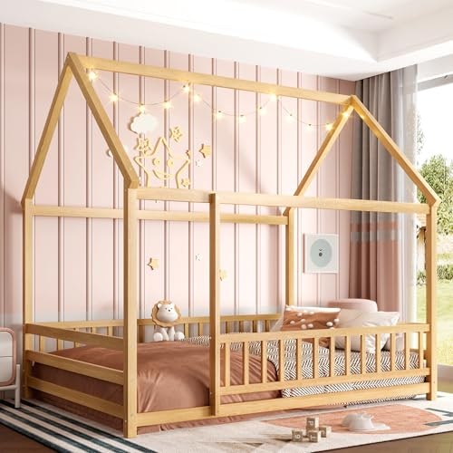 Full Size House Floor Bed with Guardrails: $138.88