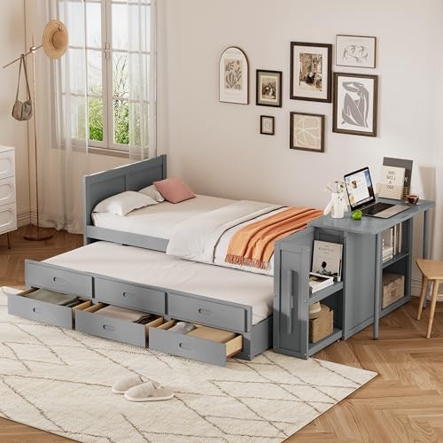 Merax Twin Platform Bed with Desk and Trundle: $325.24