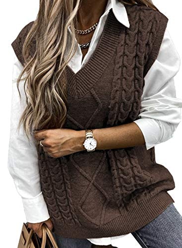 Evaless Women's Oversized Cable Knit V-Neck Sweater Vest: $28.98