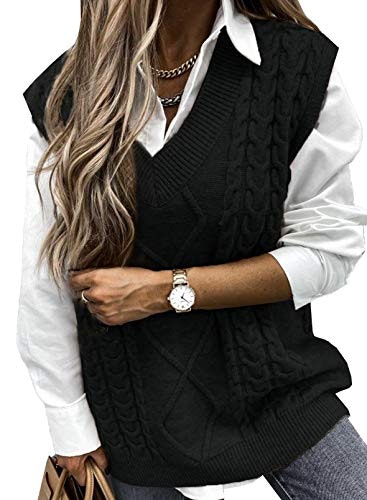 Evaless Women's Oversized V-Neck Cable Knit Sweater Vest: $29.98 Evaless Women's Oversized V-Neck Cable Knit Sweater Vest: $29.98