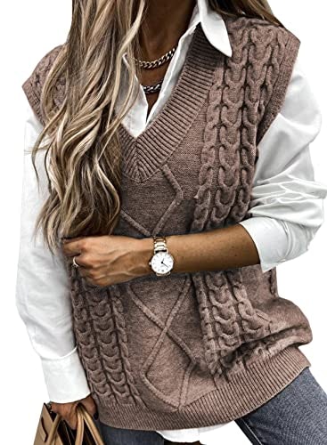 Evaless Oversized Cable Knit Sleeveless Sweater Vest: $29.98