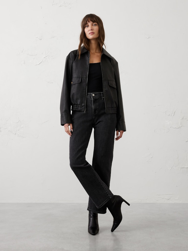 Vegan Leather Bomber Jacket: $100 Vegan Leather Bomber Jacket: $100