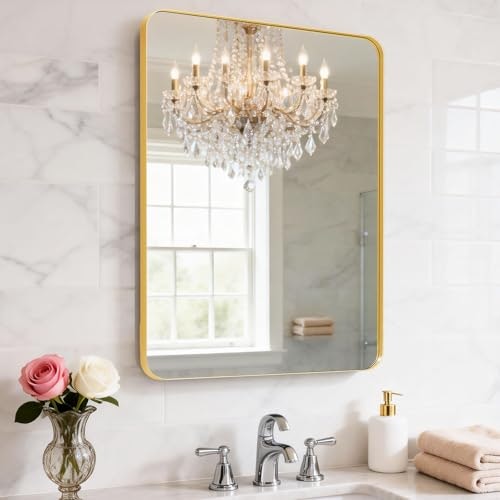 22" x 32" Gold Bathroom Mirror: $34 22" x 32" Gold Bathroom Mirror: $34