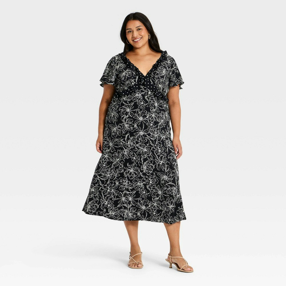 A New Day Women's Short Flutter Sleeve V-Neck Midi Dress: $40