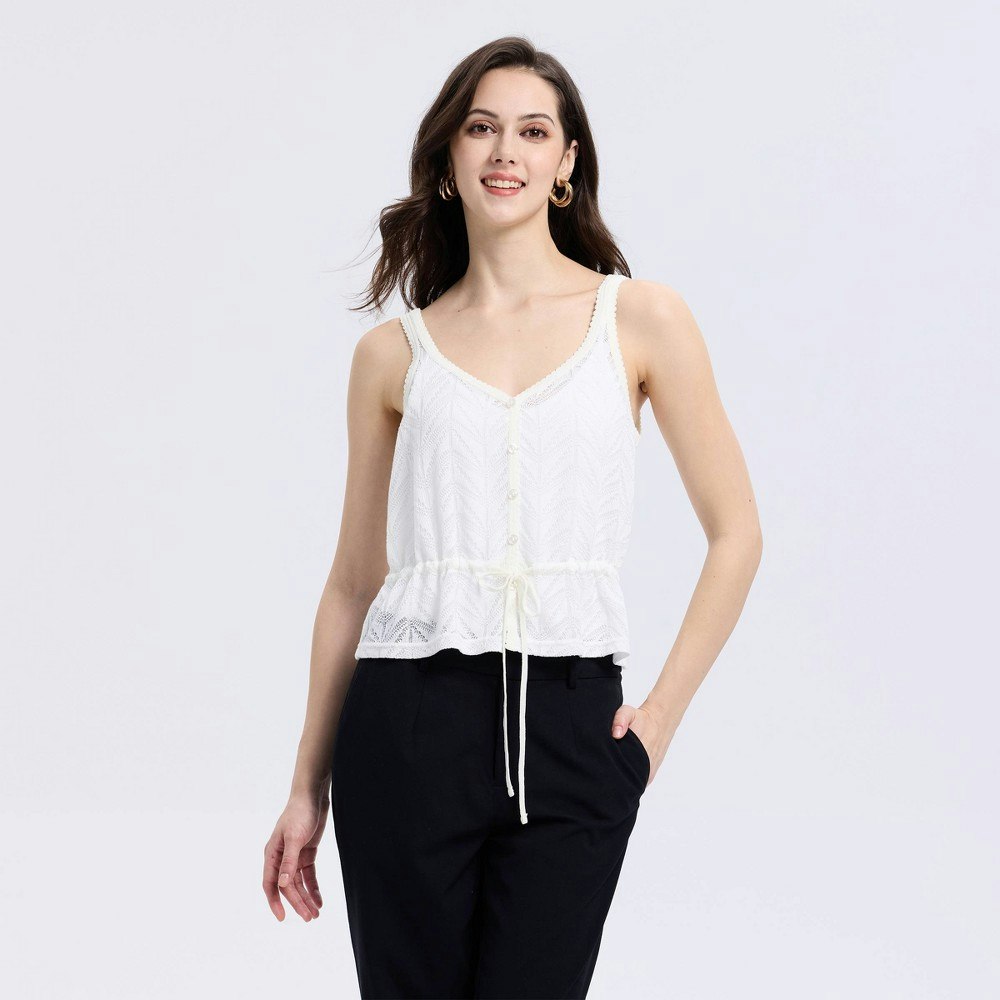 Women's Cinch Waist Crochet Knit Tank Top: $28