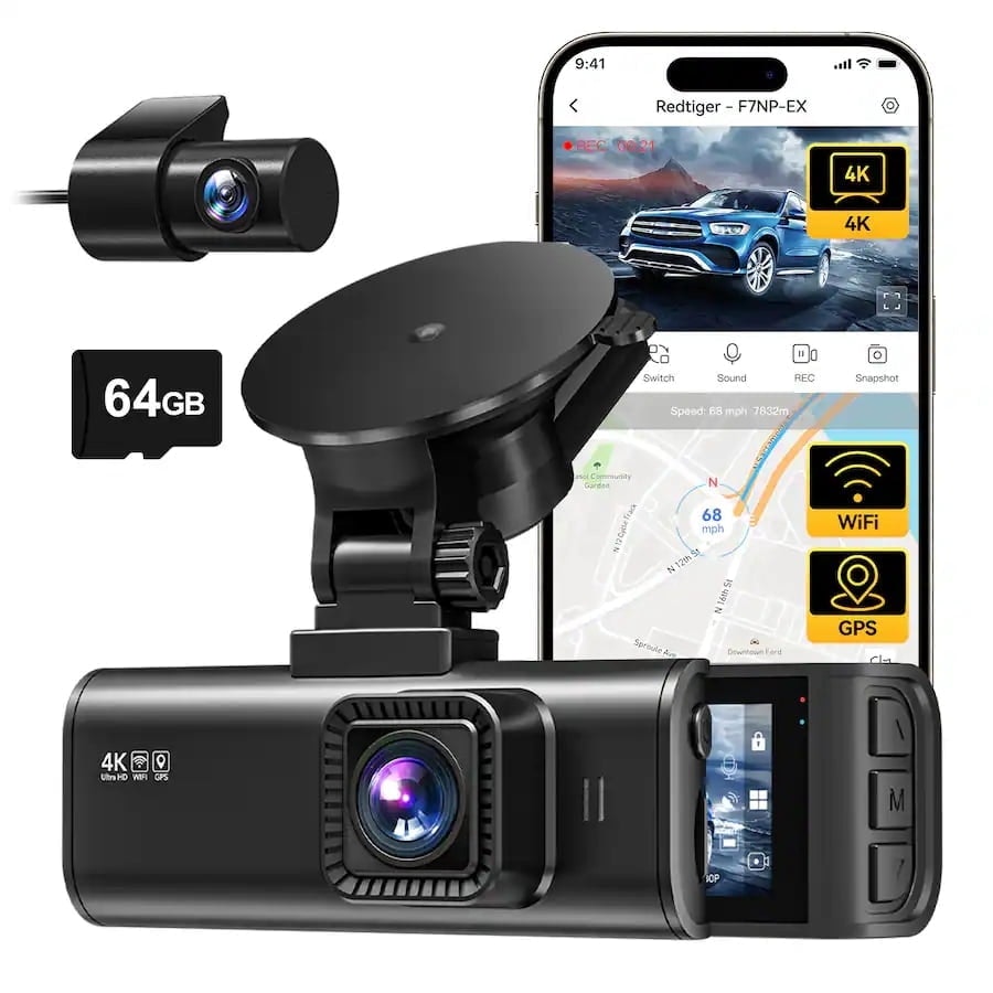 Redtiger 4K 3.16-Inch Dash Cam with 64GB Card: $96.60