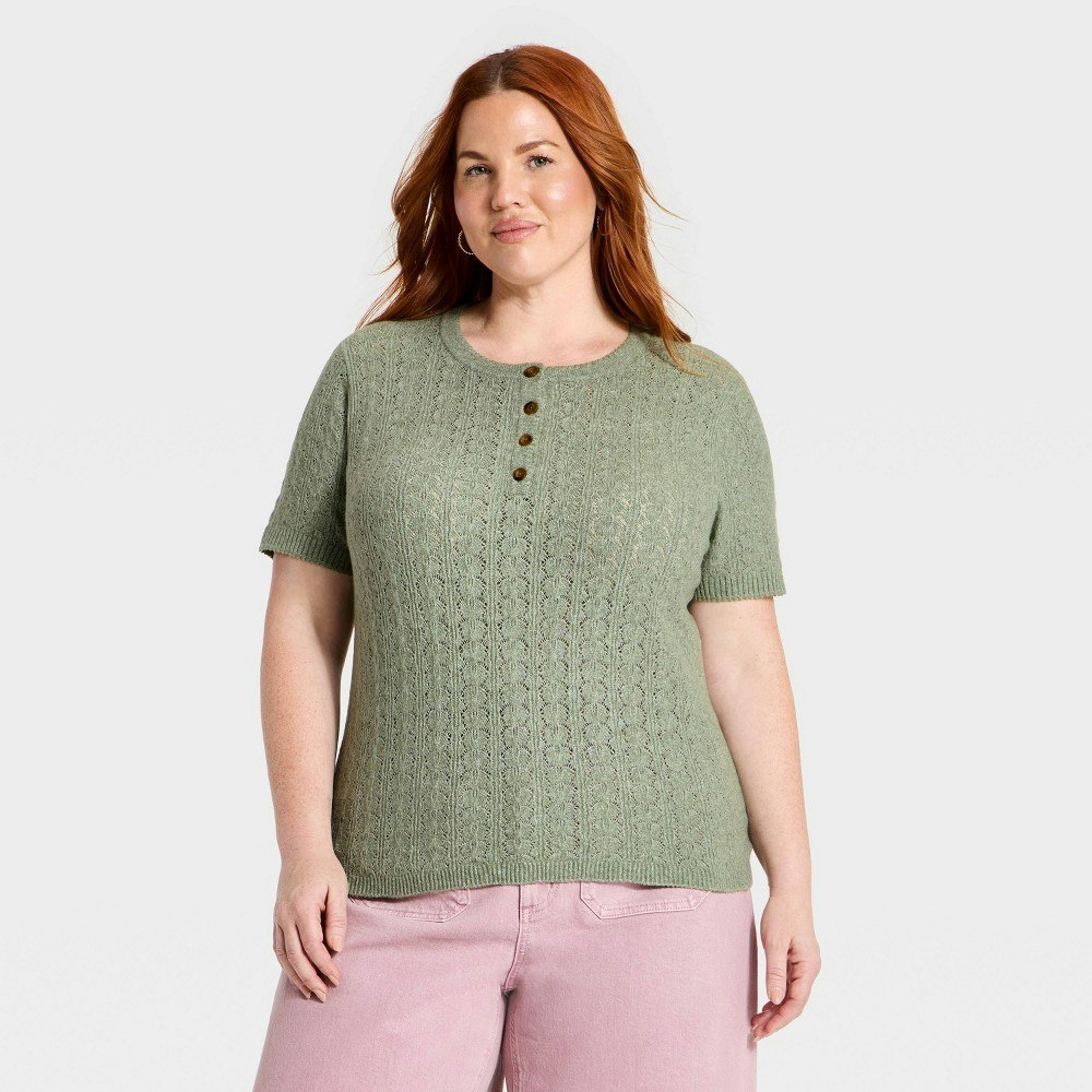 Universal Thread Women's Short Sleeve Heirloom Henley Pullover Sweater: $25 Universal Thread Women's Short Sleeve Heirloom Henley Pullover Sweater: $25