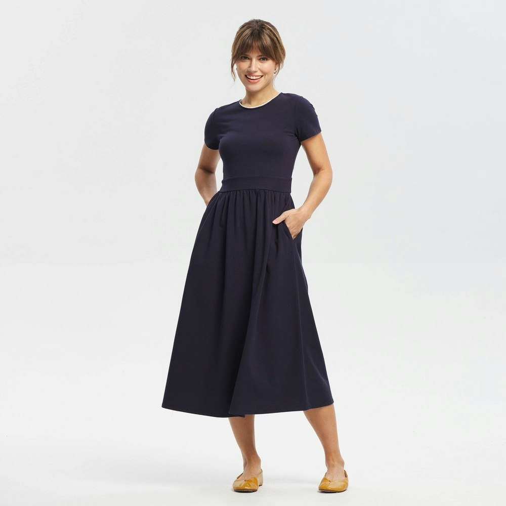 Women's Short Sleeve Lace Trim Knit Dress: $42 Women's Short Sleeve Lace Trim Knit Dress: $42