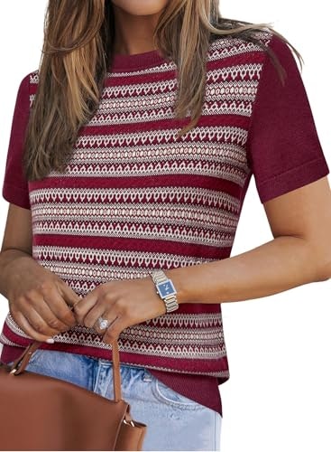 Arach&Cloz Women's Wool Blend Fair Isle Crew Neck Shirt: $30.10