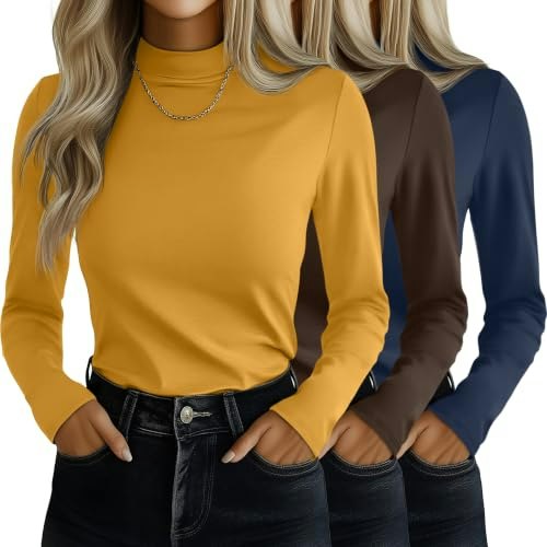 Ficerd Women's Mock Turtleneck Long Sleeve Top 3-Pack: $33.14 Ficerd Women's Mock Turtleneck Long Sleeve Top 3-Pack: $33.14