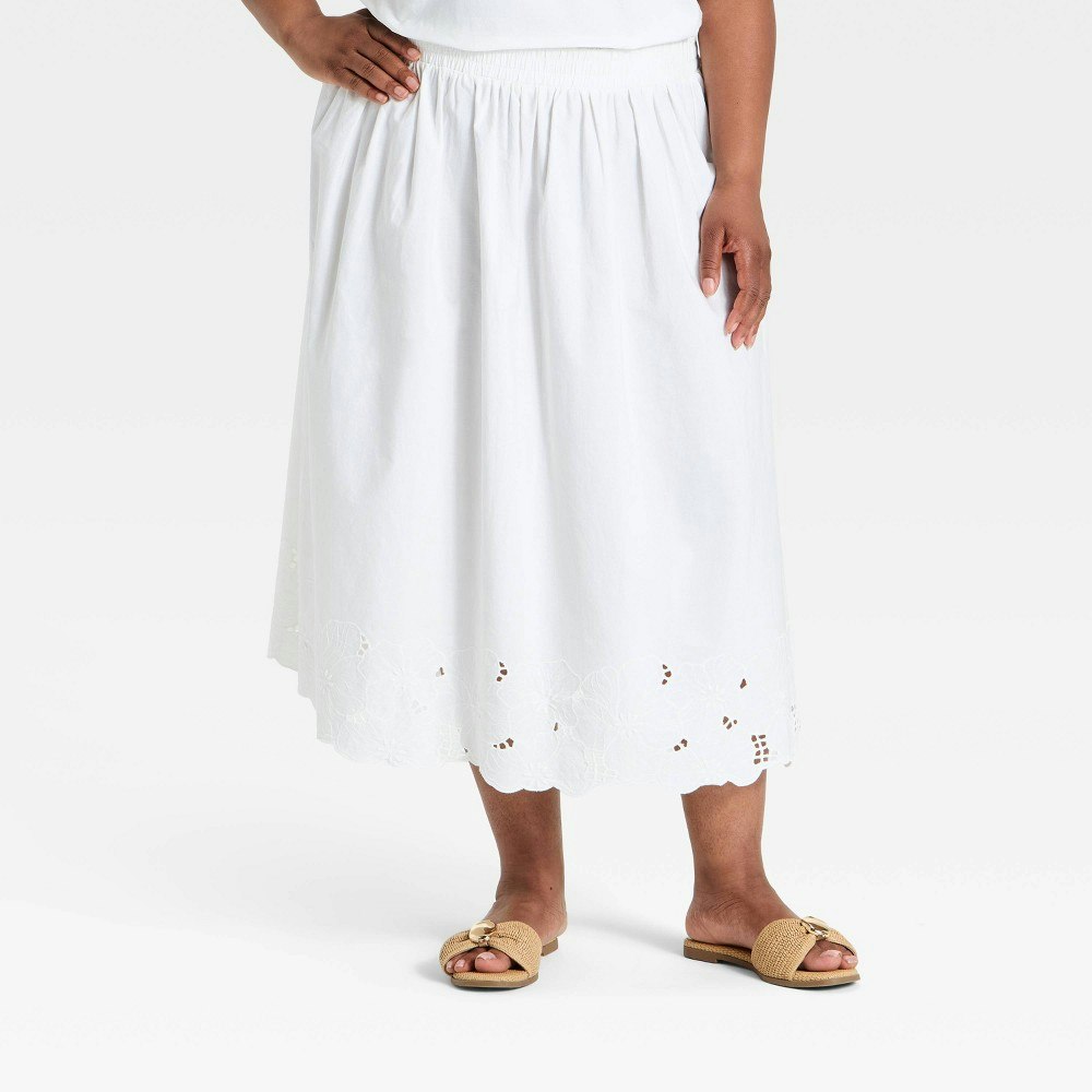 Ava & Viv Women's Embroidered Eyelet Midi A-Line Skirt: $20 Ava & Viv Women's Embroidered Eyelet Midi A-Line Skirt: $20
