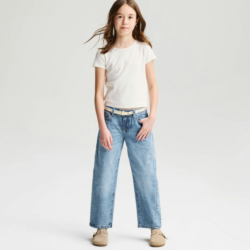 Cat & Jack Girls' Mid-Rise Barrel Leg Jeans: $20 Cat & Jack Girls' Mid-Rise Barrel Leg Jeans: $20