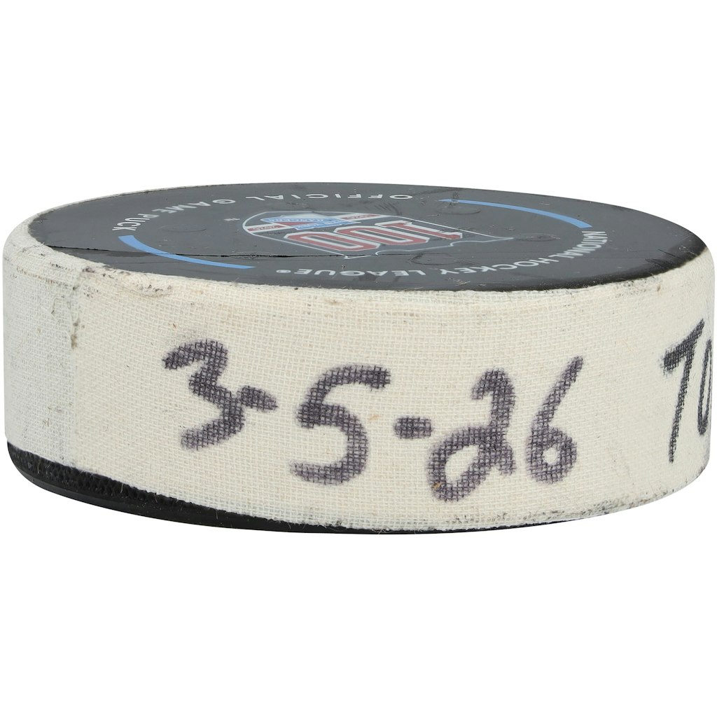Easton Cowan Toronto Maple Leafs Game-Used Goal Puck: $599.99 Easton Cowan Toronto Maple Leafs Game-Used Goal Puck: $599.99