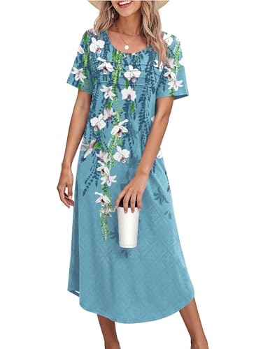 Ekouaer Women's Short Sleeve Pleated Nightgown: $9.99 Ekouaer Women's Short Sleeve Pleated Nightgown: $9.99