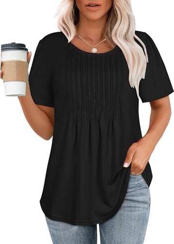 Women's Pleated Front Short Sleeve Casual Blouse: $8.07