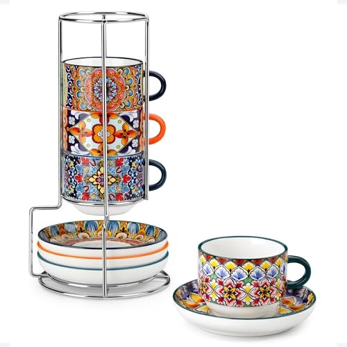 Vancasso 8oz Bohemian Ceramic Espresso Cup 4-Pack with Stand: $35.69