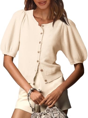 Saodimallsu Women's Puff Short Sleeve Lightweight Cardigan: $22.79 Saodimallsu Women's Puff Short Sleeve Lightweight Cardigan: $22.79