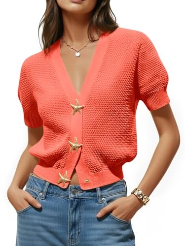 Saodimallsu Women's Puff Short Sleeve Cardigan Sweater: $25.98 Saodimallsu Women's Puff Short Sleeve Cardigan Sweater: $25.98