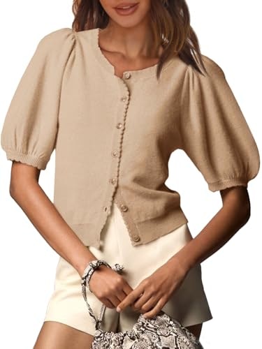 Saodimallsu Women's Puff Short Sleeve Lightweight Cardigan: $22.79 Saodimallsu Women's Puff Short Sleeve Lightweight Cardigan: $22.79