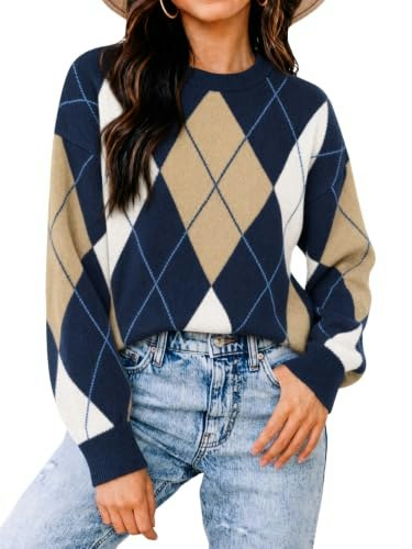 Cicy Bell Women's Argyle Color Block Knit Cropped Sweater: $19.98 Cicy Bell Women's Argyle Color Block Knit Cropped Sweater: $19.98