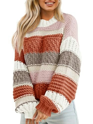 Saodimallsu Women's Color Block Striped Chunky Knit Cropped Sweater: $23.98 Saodimallsu Women's Color Block Striped Chunky Knit Cropped Sweater: $23.98