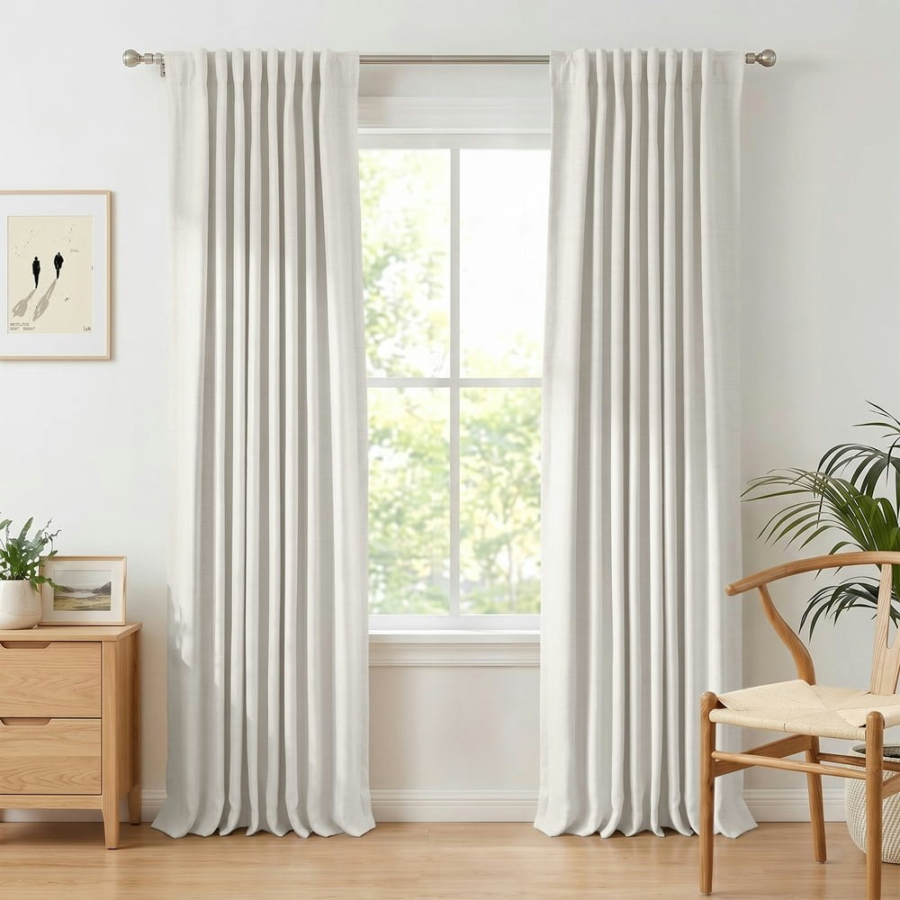 50" x 63" 100% Blackout Faux Linen Curtains 2-Panel Set: $35.99 50" x 63" 100% Blackout Faux Linen Curtains 2-Panel Set: $35.99
