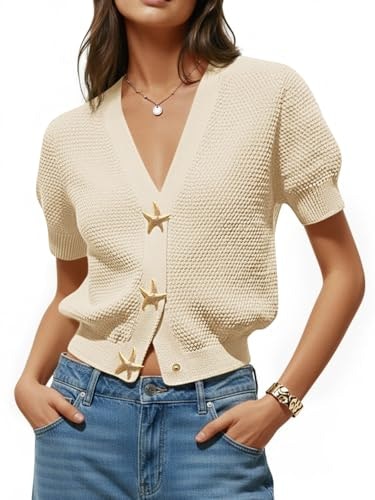 Saodimallsu Women's Puff Short Sleeve Cardigan Sweater: $23.98 Saodimallsu Women's Puff Short Sleeve Cardigan Sweater: $23.98
