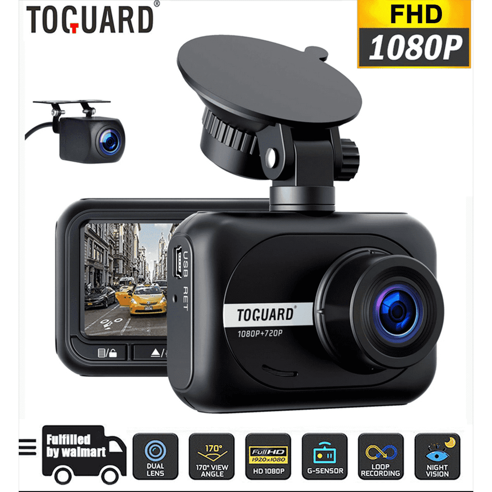 Toguard Front and Rear 1080P Dash Cam: $18.49